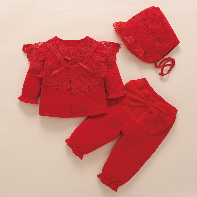 Baby Girls' Cotton Three-Piece Outfit for Fall/Winter