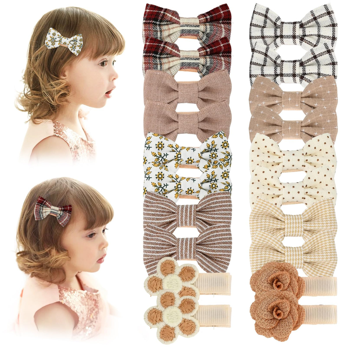 Baby Hair Clips 20 Pcs Baby Girls Hair Bow Clips Cotton Fully Lined Hair Pins Hair Barrettes Hair Accessories for All Age Girls Toddlers Infants