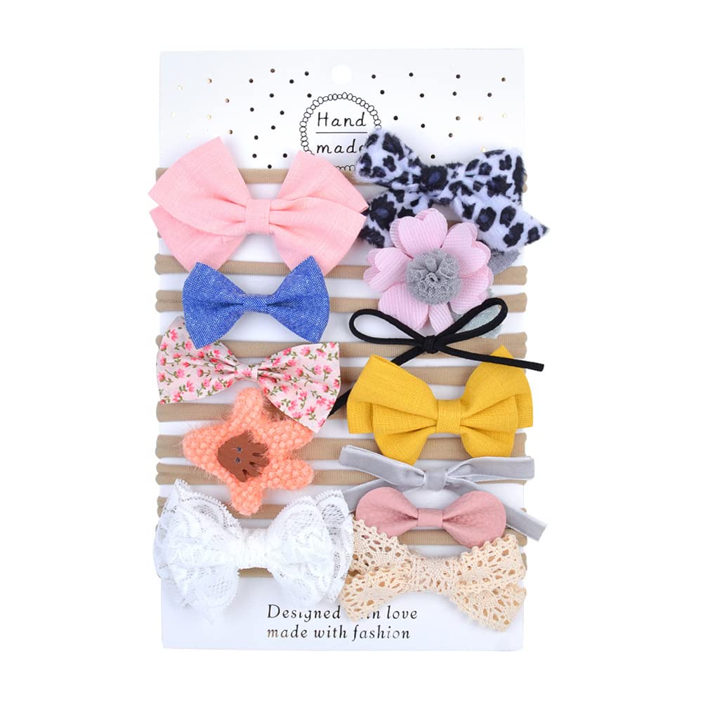 ikasus 12pcs Cute Baby Hair Band Colourful Floral Bow Headband Stretchy Nylon Hair Bands Beautiful Baby Hair Accessories Shower Gift