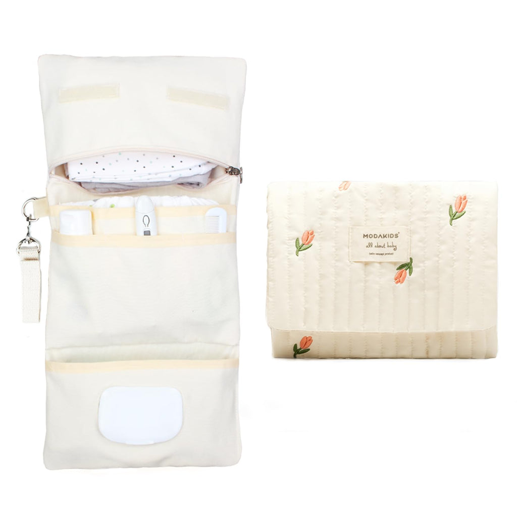 MODAKIDS Baby Bag Organizer Waterproof Mini Diaper Bag Foldable Mom and Baby Travel Set Diaper Bag Organizer with Gift for Baby Shower (Flower)