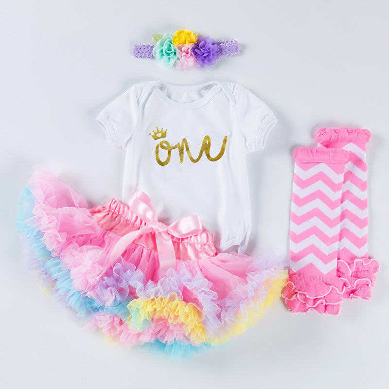 2020 New Baby Girl Birthday Outfit with Romper & Skirt